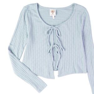 SELF ESTEEM Womens Light Blue Tie Long Sleeve Open Front Wear To Work Top M